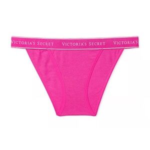 VICTORIAS SECRET LOGO WAISTBAND STRETCH COTTON TANGA BIKINI PANTY UNDERWEAR. NWT